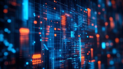 Abstract Digital Network Technology Background Blue Orange Futuristic Data Stream Innovation Modern Design Digital Art High Tech Circuit Board        
