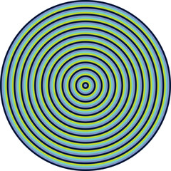 Visual effect created by shades of neon green, aqua and blue circles getting progressively smaller