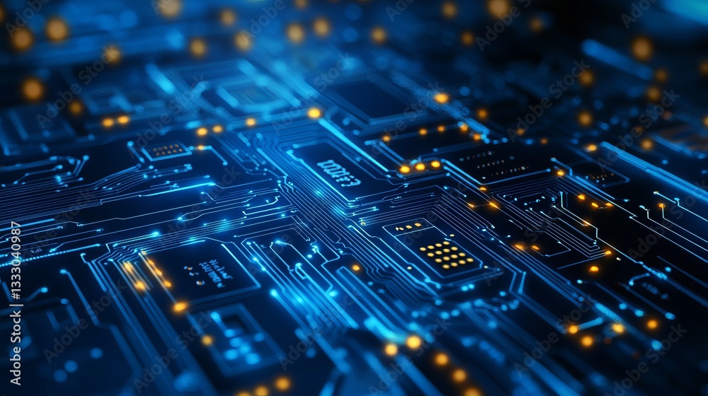 Fototapete Abstract Blue Circuit Board Technology Background Digital Network HighTech Innovation Futuristic Electronic Design Modern Glowing Lines Pattern       