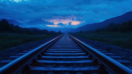 Fototapeta premium Tranquil railway track at twilight