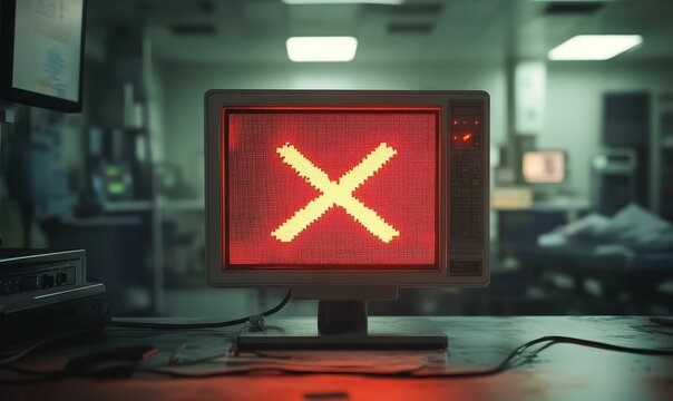 Red screen shows big yellow rejection cross.