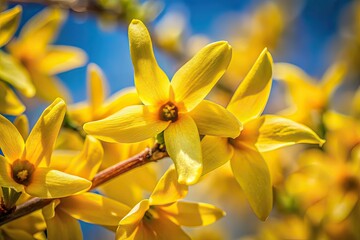 Obraz premium AI Macro Photography of Forsythia Flowers, Spring Bloom, Close Up