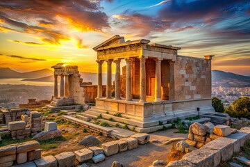 Obraz premium AI Photo: Panoramic Erechtheion Acropolis, Ancient Greece, Majestic Architecture