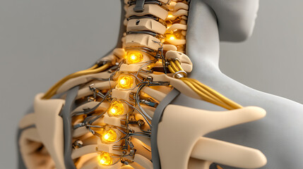 Fototapeta premium A wearable biotech exosuit designed to enhance human endurance, glowing energy nodes along its structure