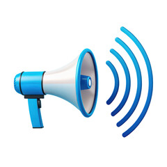 3D Blue Megaphone Announcement Illustration Loudspeaker with Sound Waves