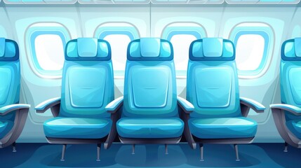 Empty seats in the aircraft cabin showcase the spacious economy class, offering a glimpse into air travel comfort.
