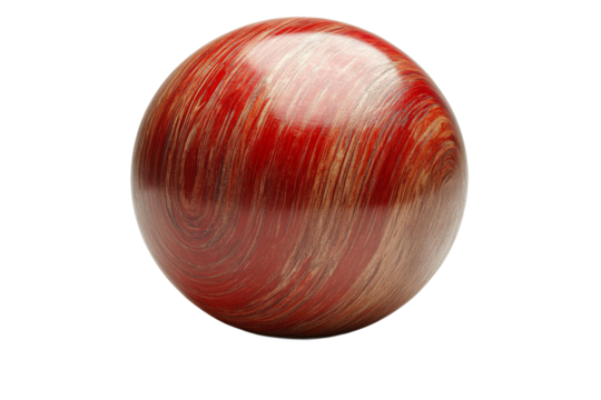 Red sphere with wood texture, abstract design element, cut out transparent