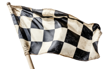 Racing flag is waving on a black background, cut out transparent