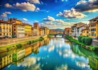 Fototapeta premium Arno River Scenic Landscape with Copy Space