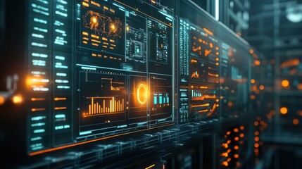 Fototapeta premium Interactive display showing energy sources, costs, and optimization in a commercial energy management system.