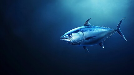 Naklejka premium Swimming Tuna Fish Illustration in Deep Blue Water Environment
