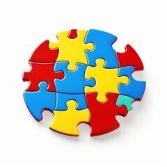 Fototapeta premium A vibrant, di cut style puzzle piece on a clean white backdrop, showcasing its edges and colorful design.