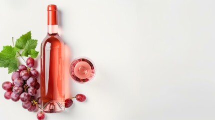A sleek wine bottle with a glass and fresh grapes, perfect for showcasing your favorite vintage. Ideal for mockups.