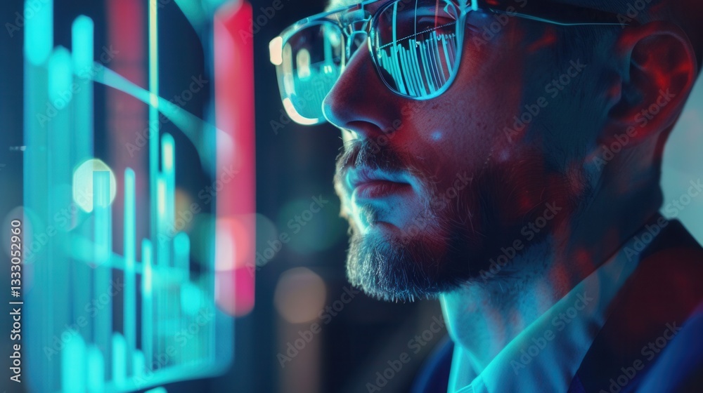 Fototapete Businessman analyzes financial data with augmented reality graphics for long-term investment strategies in 2024 Generative AI