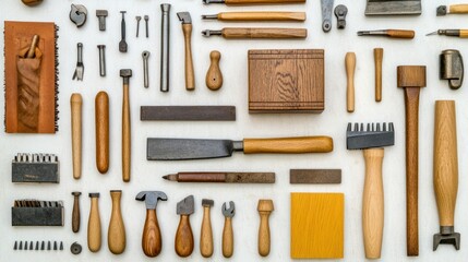 Wood and Metal Craftsman's Tools Arranged