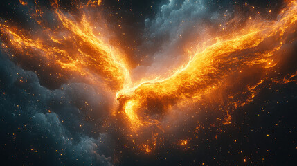 Fototapeta premium Mythical phoenix rising from ashes ethereal sky digital artwork fantasy realm dramatic perspective fire element