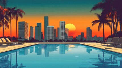 Sunset Pool View of Los Angeles City