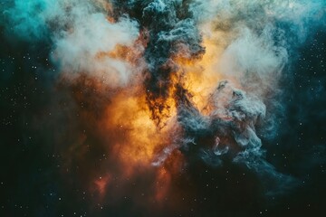 Colorful Nebula Smoke Clouds in Cosmic Space Background