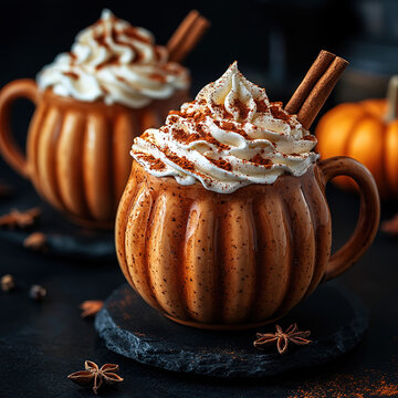 Savoring cozy autumn drinks close-up of pumpkin spice latte indoors in a comforting seasonal setting