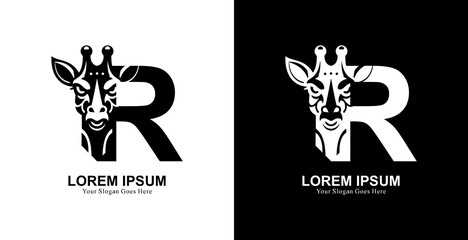 giraffe head logo design combined with the letter R