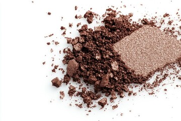 Crushed pink eye shadow on white background. AI image