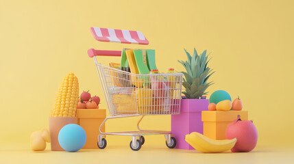 Isometric shopping. Online shop, market delivery and store sales. Internet purchasing and grocery products. Daily retail discount online app shopping. 3d vector illustration isolated icons set