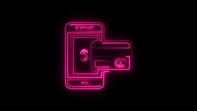 Glowing neon payment method isolated on black background. HD Video motion graphic animation