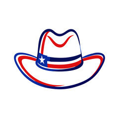 Cowboy hat icon with red and blue colors, patriotic celebration concept