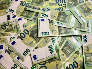 Euro banknotes background, hundred euro cash