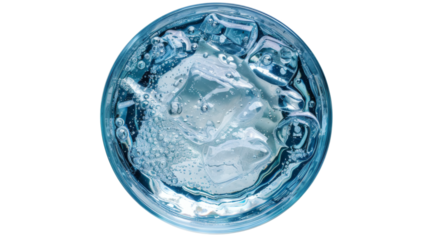 Glass of water with ice top view isolated on white background
