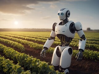Smart robotic farmers concept. Agriculture technology, Farm automation