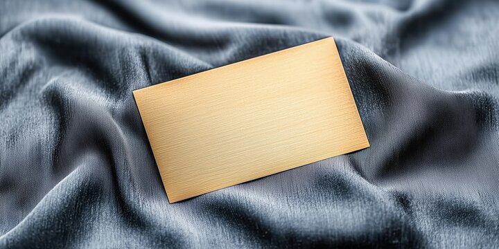 Elegant gold business card resting on a soft blue fabric with delicate texture, showcasing professional design and sophisticated style