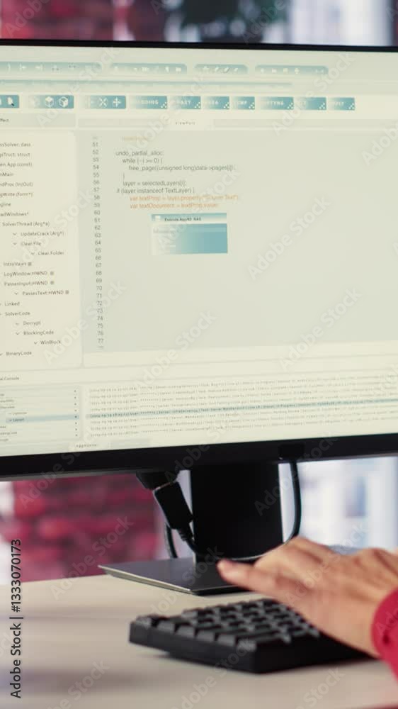 Fototapete vertical video freelancer typing commands into a futuristic ai chatbot to help solve tasks, artifici