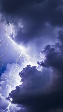 Electric blue light flashes across a dark, stormy sky of rolling clouds