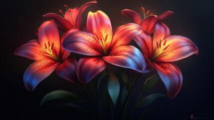 Obraz premium Radiant Lilies in Dark Setting