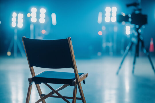 Regiestuhl steht vor der Kamera im Studio

