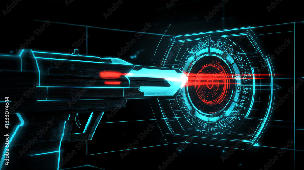 Poster hud target. futuristic game interface framing for target focus, lock and aiming, sci-fi shooter game