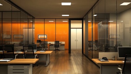Fototapeta premium Modern Orange Office Interior Design: A Sleek and Efficient Workspace