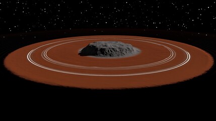 Obraz premium An isolated rocky celestial body surrounded by planetary rings and stars