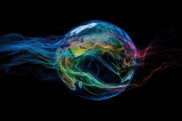 A Colorful Abstract Representation of the World Globe and Flow
