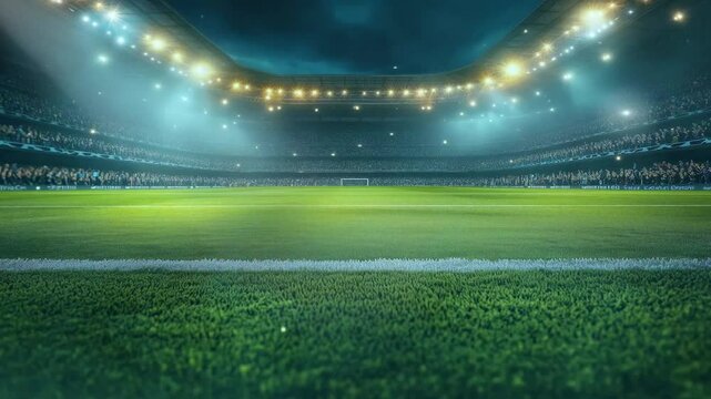 football stadium surrounded by rows seats, confetti and light flashes, seamless looping animation background