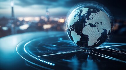 Global data visualization in technology environment digital worldview futuristic concept urban background