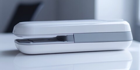 Sleek White Portable Device on Reflective Surface