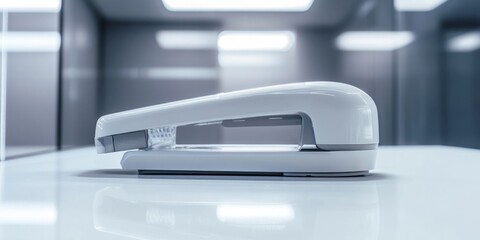 Modern White Stapler on a Reflective Surface