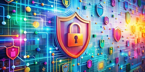 Obraz premium Vibrant Digital Security: Colorful Tech Symbols for Data Protection