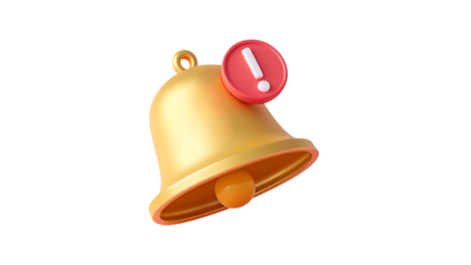 3D Render Golden Notification Bell Alert Icon Design ui ux shiny symbol urgent visual warning