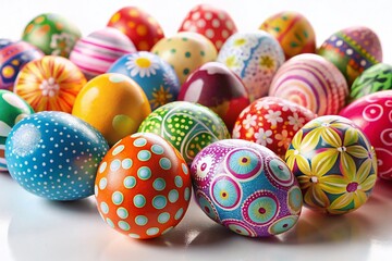 Fototapeta premium Vibrant Easter Eggs Background: Colorful Decorated Eggs for Spring Holiday