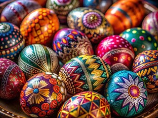 Fototapeta premium Vibrant Easter Egg Patterns: Low Light Decorative Arrangement