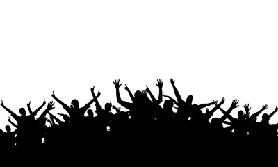 Silhouettes of cheerful people having fun celebrating. Crowd of people having fun at a party on a holiday on a white background. Applause people hands up.