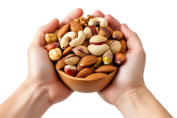 handful of almonds on transparent background